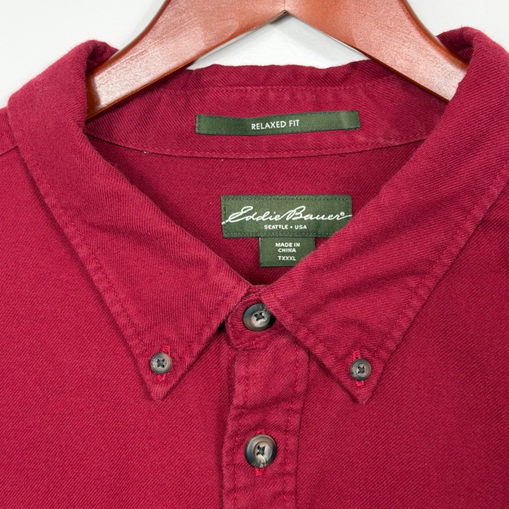 Eddie Bauer Mens TXXXL Relaxed Fit Long Sleeve Button Down Shirt Dark Red Cotton - Picture 2 of 8